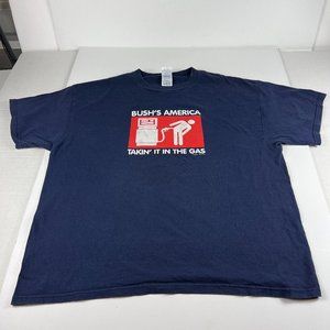 Y2K George W Bush America Funny Shirt Extra Large Blue Takin It In The Gas Tee